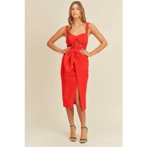 Mable Kelsey Scuba Red Corset Midi Dress Party Cocktail‎ Bodycon Ruched Size L